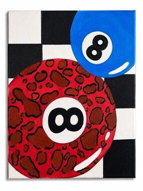Art Canvas Featuring Red & Blue 8-Ball Design